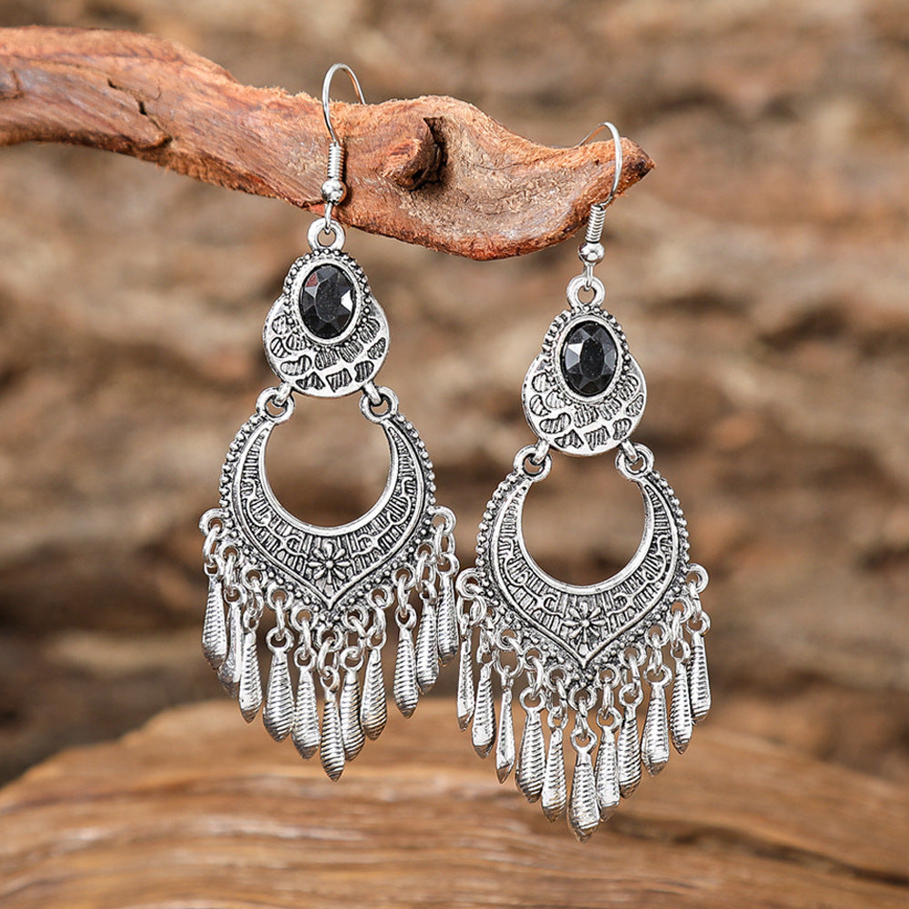 Wholesale Zinc Alloy Retro Ethnic Tassel Earrings with Geometric Pattern,  Fashion Accessory Gift