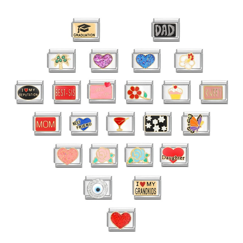 Wholesale Italian Charm Bracelet 9mm DIY Splicing Silver Creative Pattern Titanium Steel Composable Bracelet