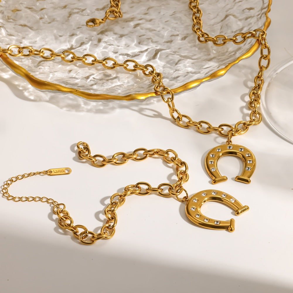 Wholesale Stainless Steel Horseshoe U Shape Necklace And Bracelet Set Everyday Fashion Jewelry