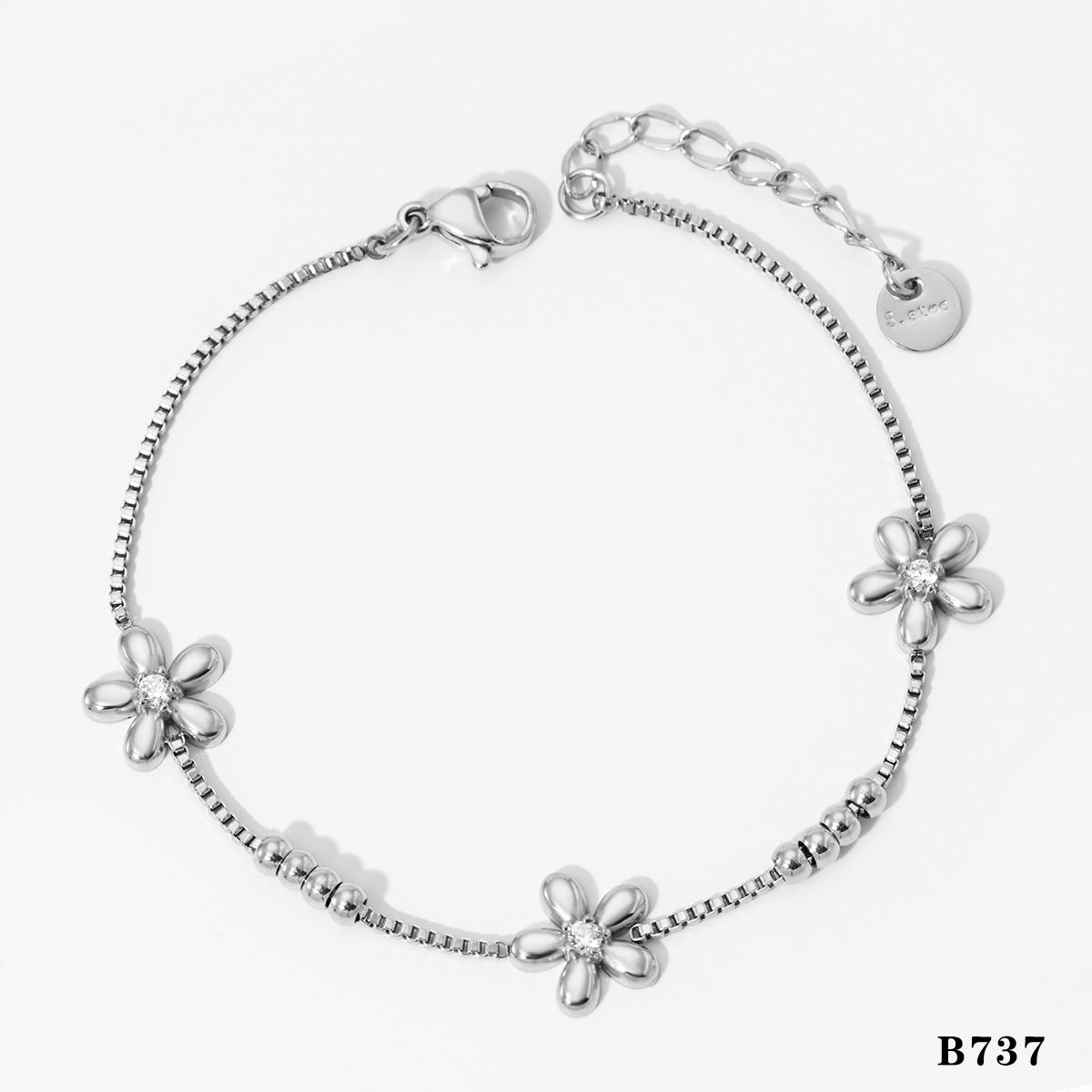 Wholesale Stainless steel flower round bead bracelet