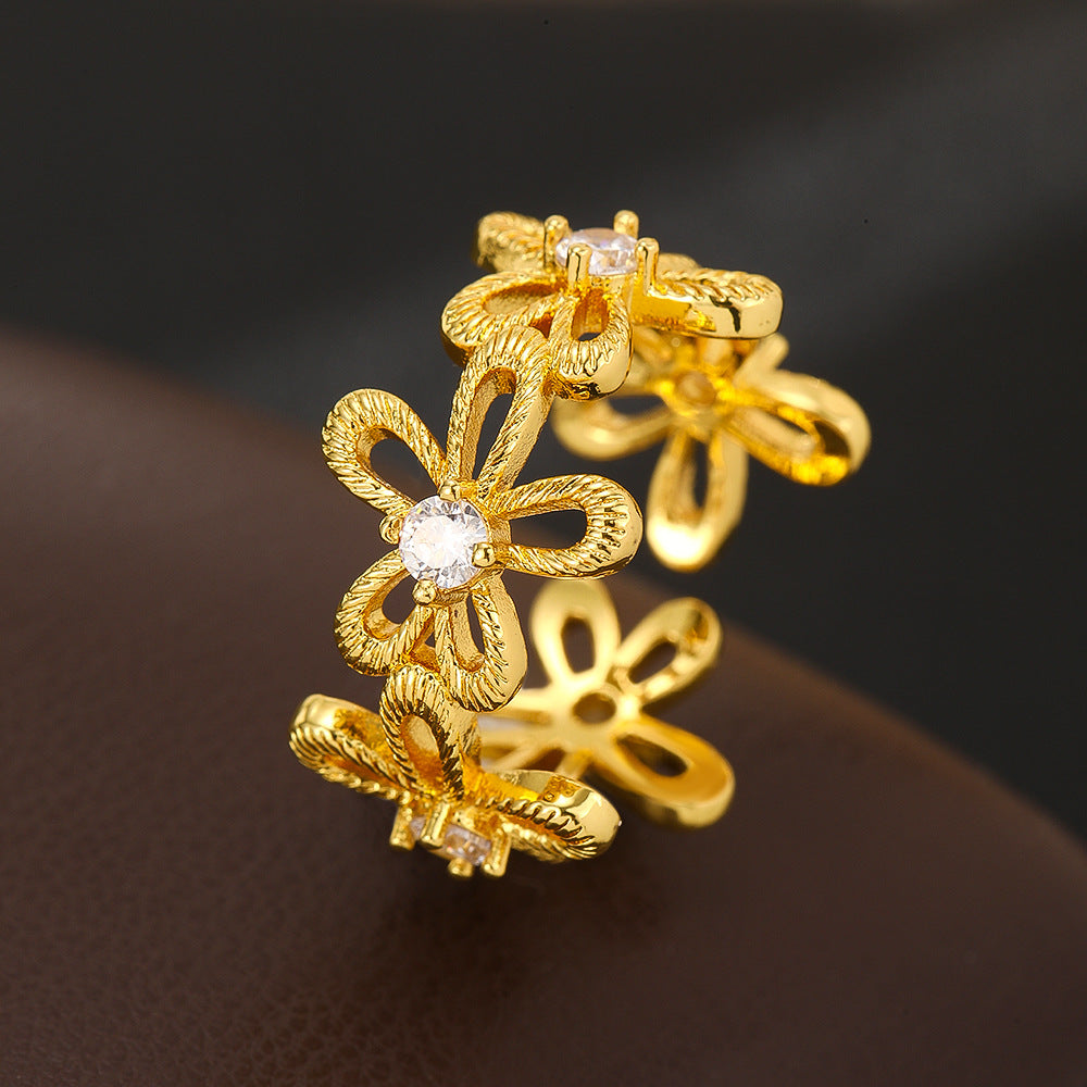 Wholesale Flower Ring For Women Gold Zircon Hollowed Design Jewelry Gift