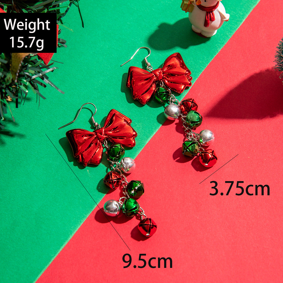 Wholesale Christmas color bell ear hook design sense bow creative earrings