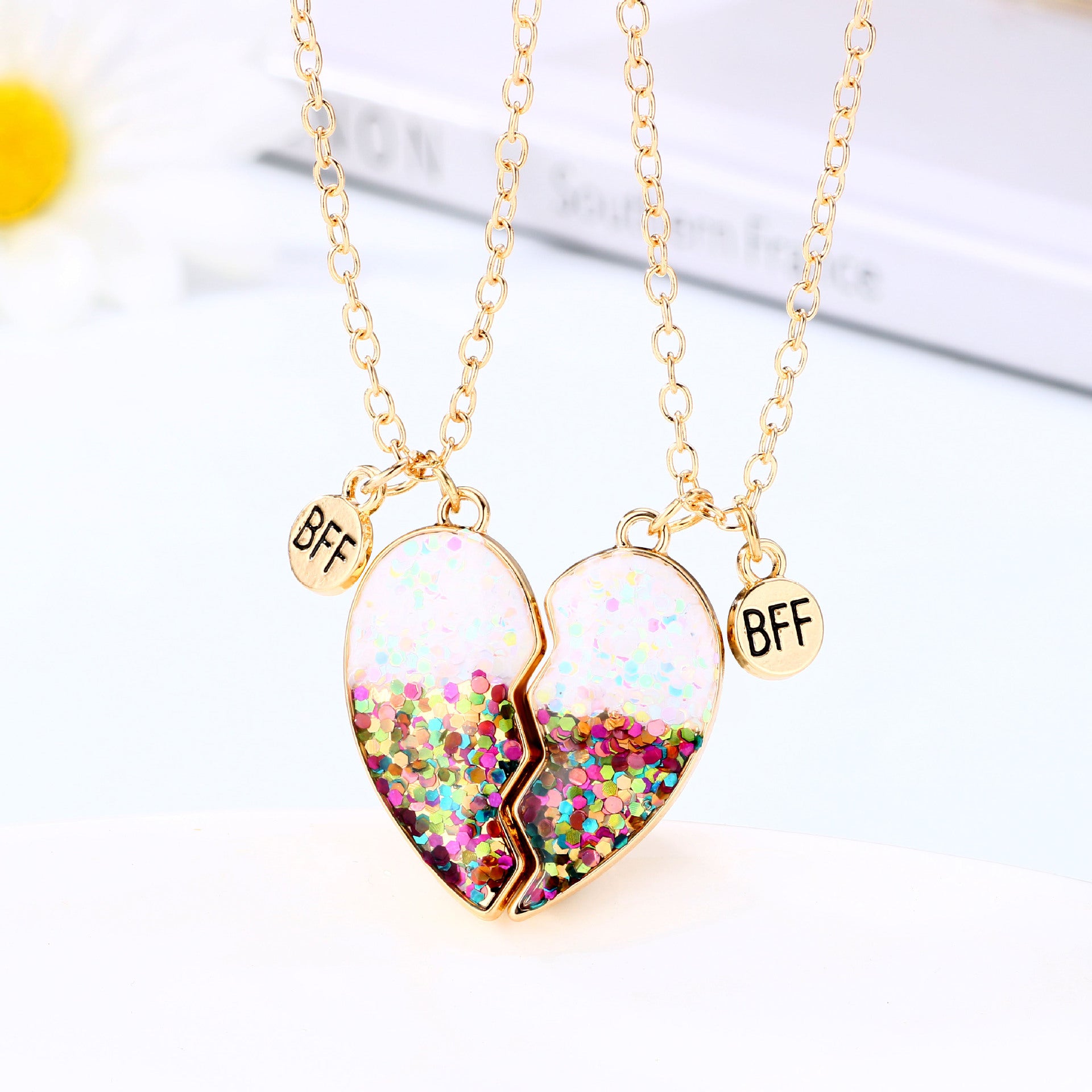 Wholesale Magnetic Cute Sequin Heart Pendant Necklaces Necklace Set ACC-NE-Tiangao007