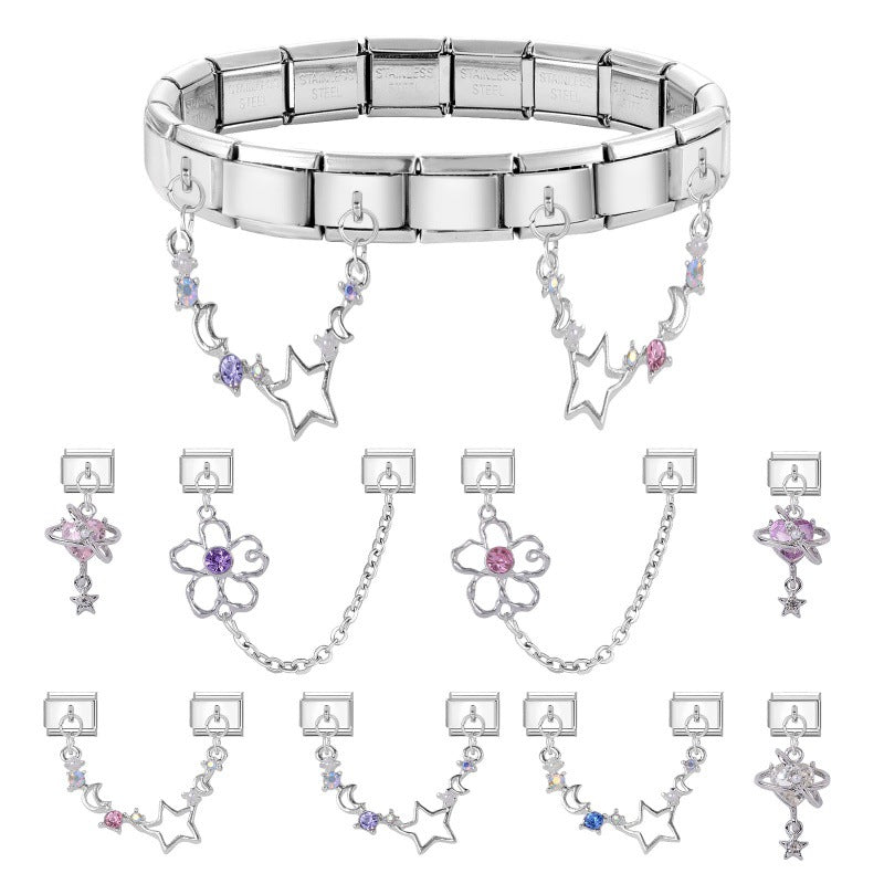 Wholesale Italian Charm Bracelet 9mm DIY Splicing Double Pendant Pentagram Stainless Steel Composable Bracelet