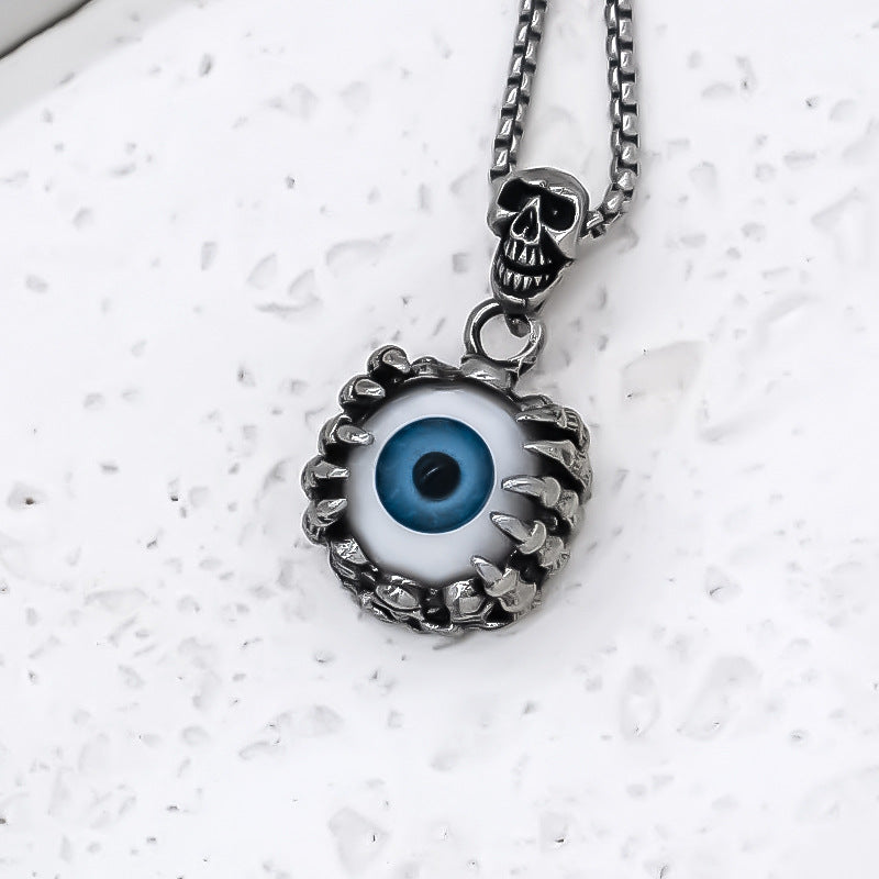 Wholesale Trendy Evil Eye Pendant Necklace For Men Silver Alloy Clavicle Chain Street Style Jewelry Accessory Resale