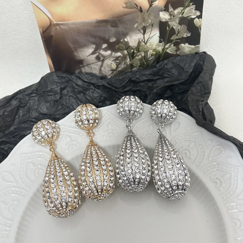 Wholesale  Light Luxury  Full Diamond Three-dimensional Oval Water Drops Earrings