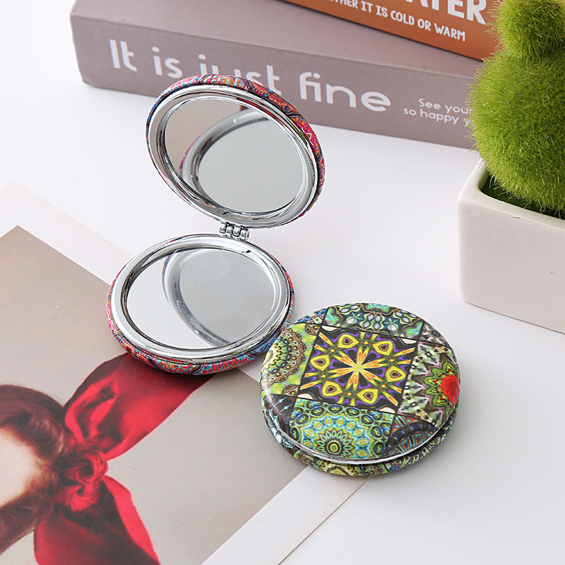 Wholesale Retro Bohemian Portable Round Double Sided Pu Bread Mirror ACC-MR-Haic003
