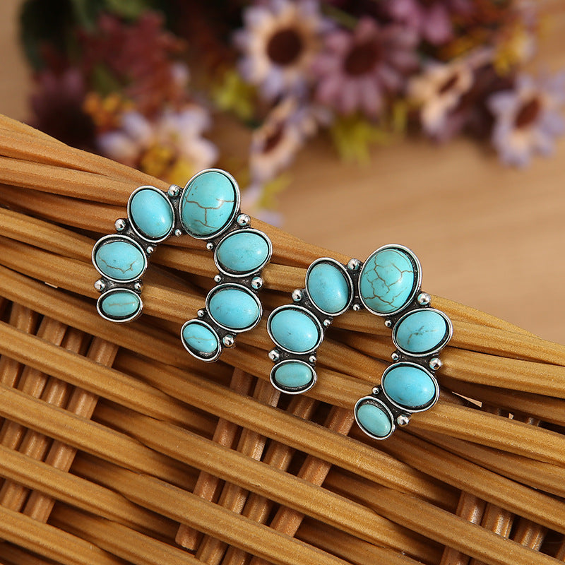 Wholesale Alloy Electroplated Vintage Turquoise U-Shape Earrings,  Trendy Jewelry Accessory for Women