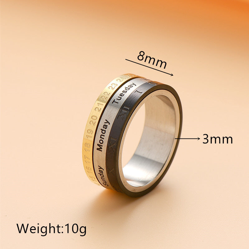Wholesale titanium steel calendar ring