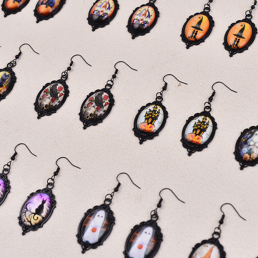 Wholesale  Pendant Earrings Ghost Pumpkin Dark Castle Design Zinc Alloy Electroplated Fashion Jewelry For Party Boutique Resale
