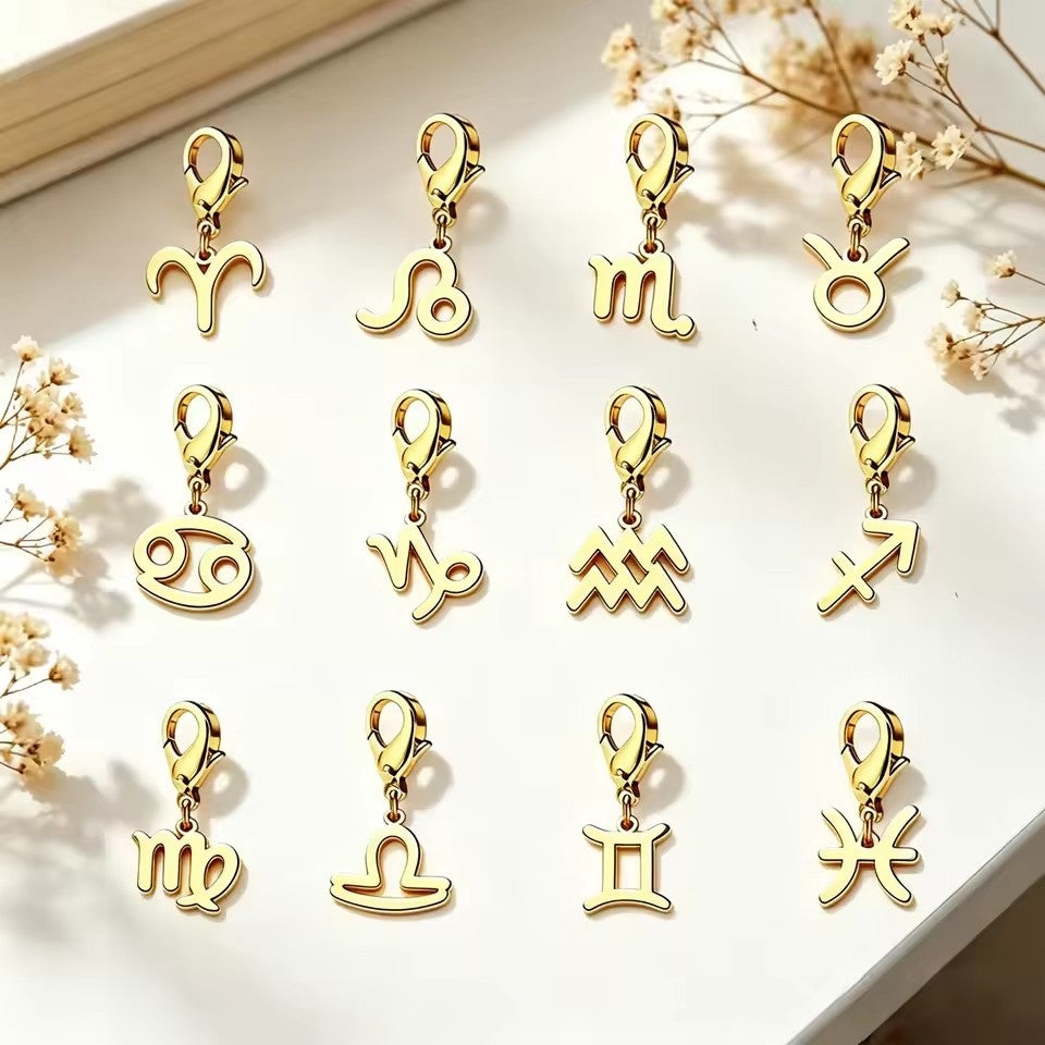 Wholesale Casual Stainless Steel Zodiac Pendant Charms with Lobster Clasp for DIY Jewelry Bracelets Necklaces,  Gift Idea