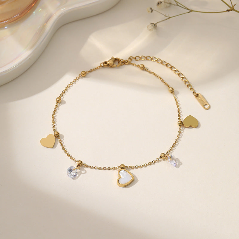 Wholesale Titanium Steel Love Heart Zircon Tassel Bracelet Boutique Resale Jewelry Accessory
