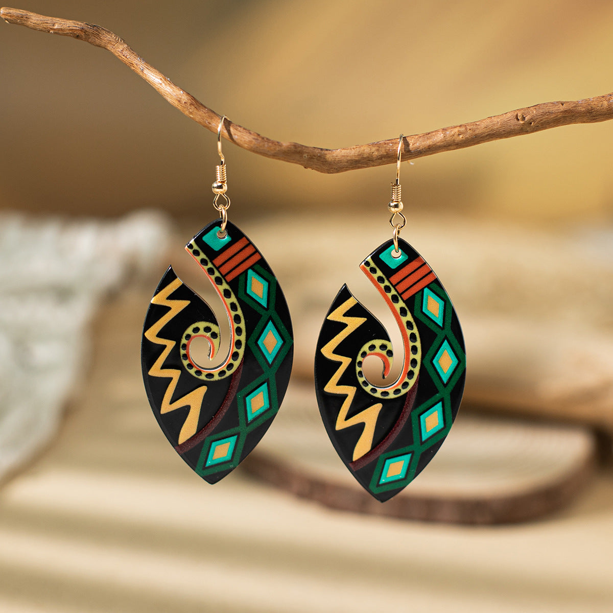 Wholesale Bohemian Ethnic Style Painted Geometric Acrylic Earrings ACC-ES-XLH005