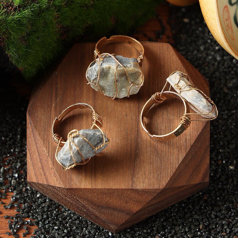 Wholesale Wire Wrapped Natural Amethyst Ring Rough Stone Crystal Jewelry Fashion Accessory Everyday Wear Gift And Boutique Resale
