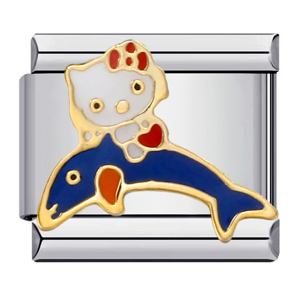 Wholesale Cute cartoon Italian module bracelet titanium steel welding oil dripping DIYCharms