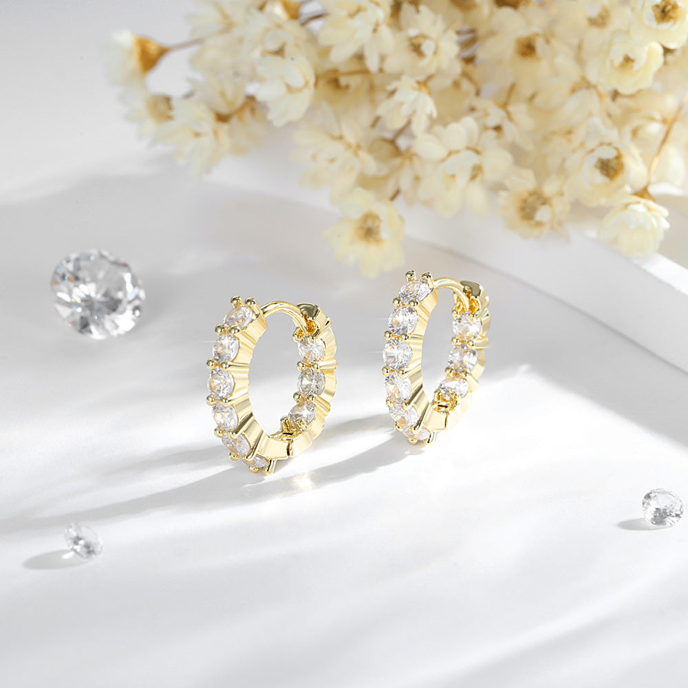 Wholesale Copper Gold Plated Micro Diamond Geometric Round Earrings ACC-ES-HengXuan005