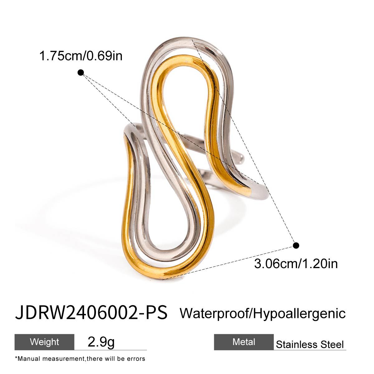 Wholesale  18k gold gold and silver color matching double S-shaped adjustable opening stainless steel ring