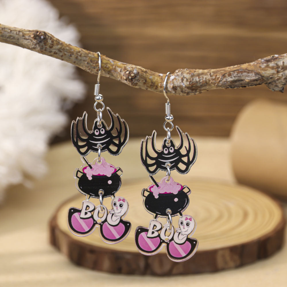 Wholesale Halloween Pink Bow Witch Earrings