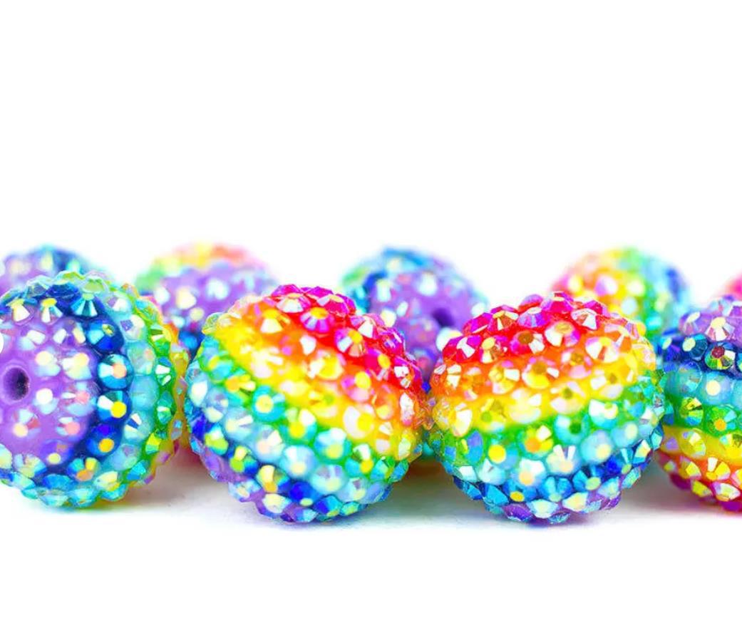 Wholesale 5pcs 22MM Rainbow Color Stripe Resin Beads Bubblegum Beads
