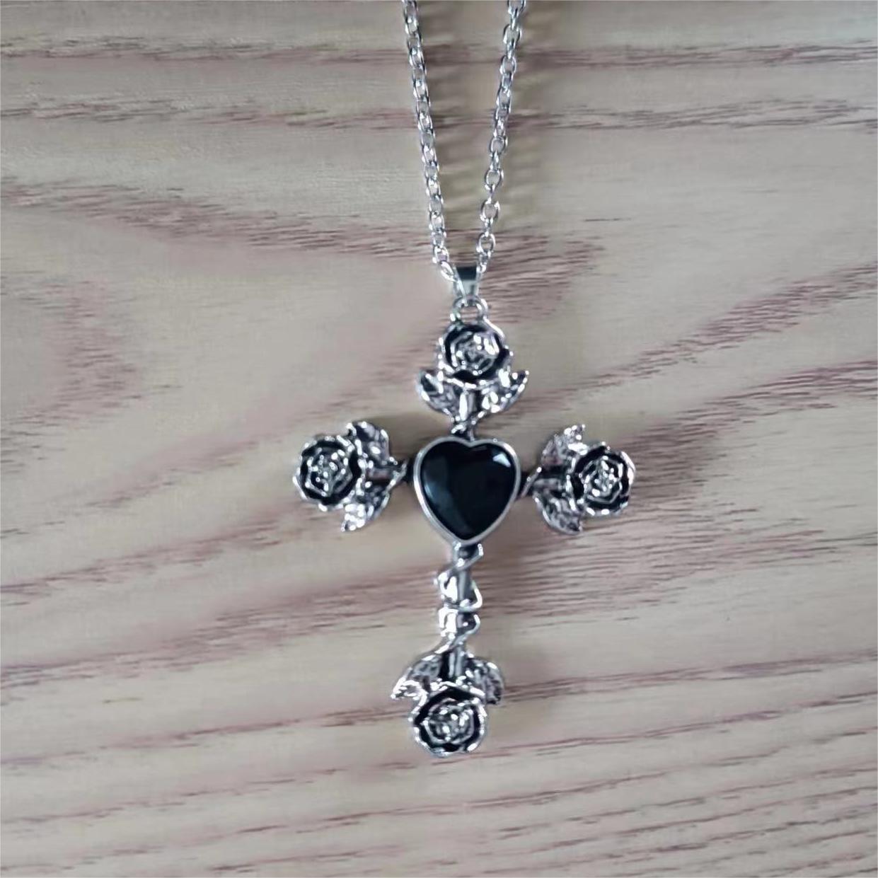 Wholesale Rose Diamond Cross Necklace