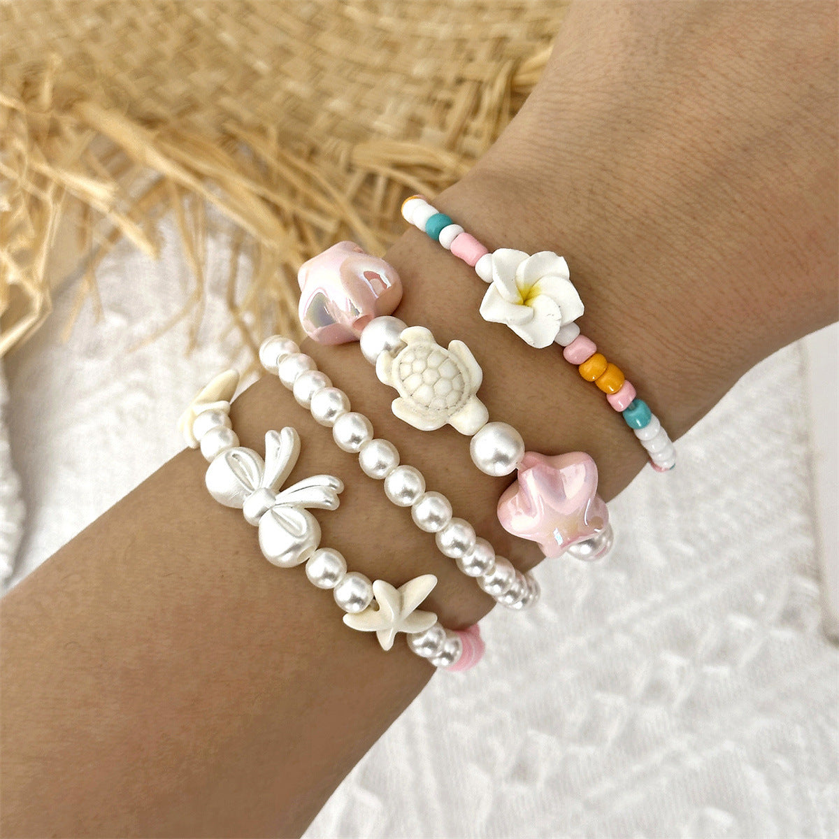 Wholesale Bohemian Beach Bracelet Set For Women Summer Vacation Starfish Shell Turtle Glass Seed Beads Handmade Fashion Accessory