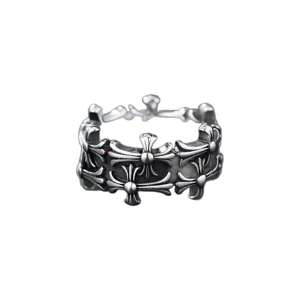 Wholesale Vintage Crow Heart Cross Ring,  Double Layer,  Alloy,  Unisex Jewelry Accessory