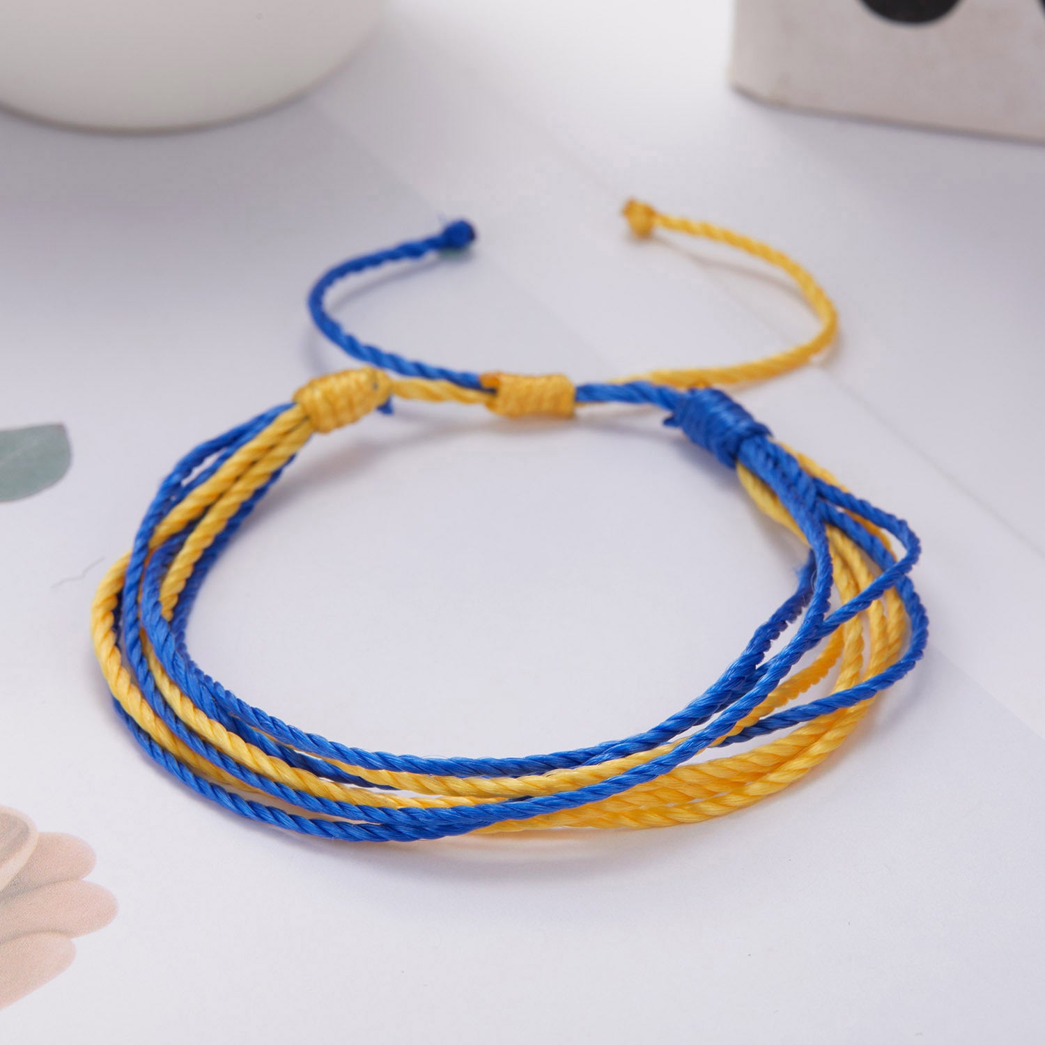 Wholesale Yellow Blue Alloy Bracelet Hand Woven Adjustable Bracelet