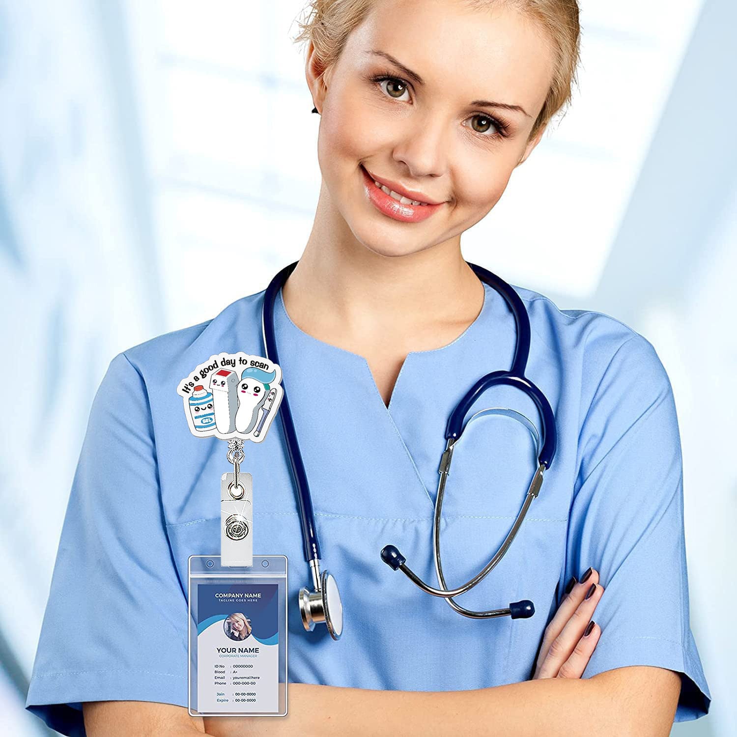 Wholesale Acrylic Retractable Badge Reel with Doctor Nurse Cartoon Design for Clinic Use
