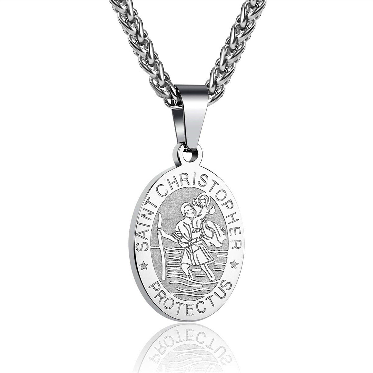 Wholesale double-sided portrait medal cross stainless steel pendant necklace