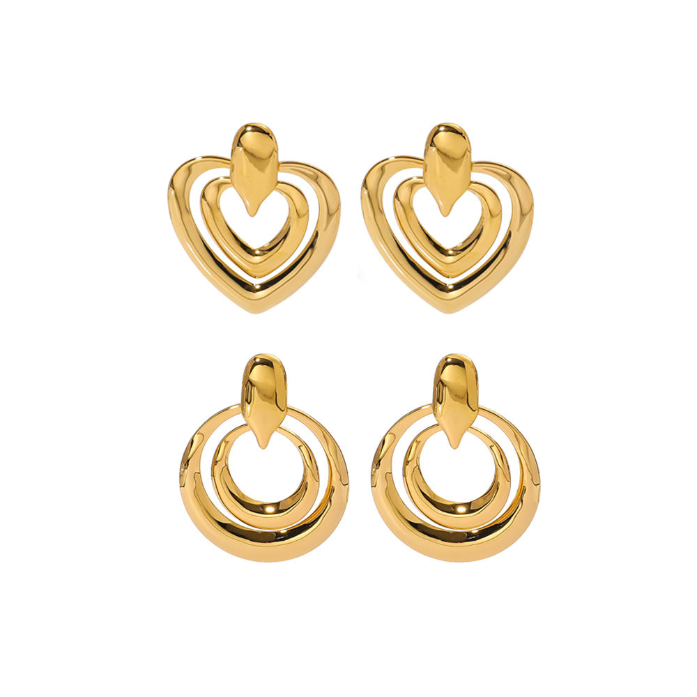 Großhandel glatter Ring Liebesförmiges Herz Doppelschicht Hohlring Langes Edelstahlohrringe