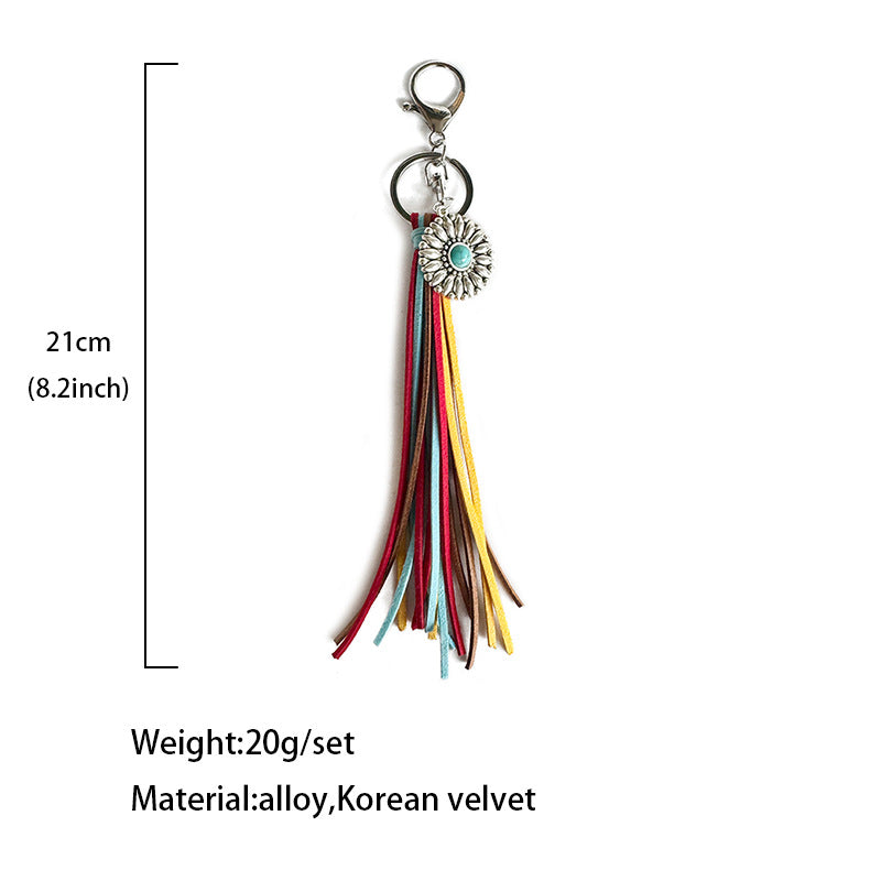 Wholesale Long Tassel Alloy Sunflower Keychain