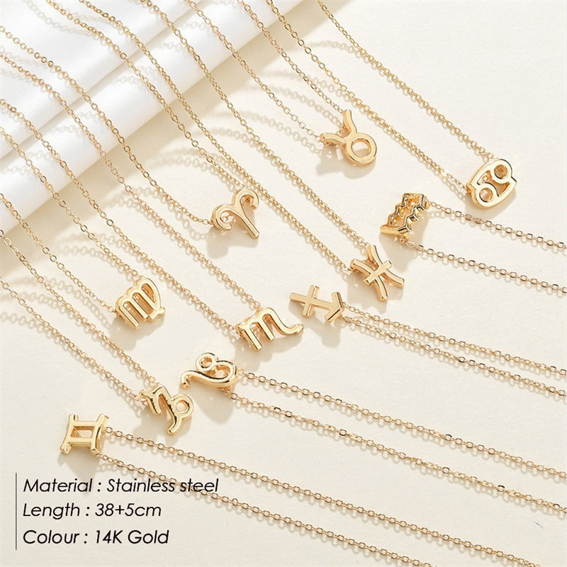 Wholesale Creative 12 Constellation Pendant Stainless Steel Gold Plated Necklaces ACC-NE-HongYu002