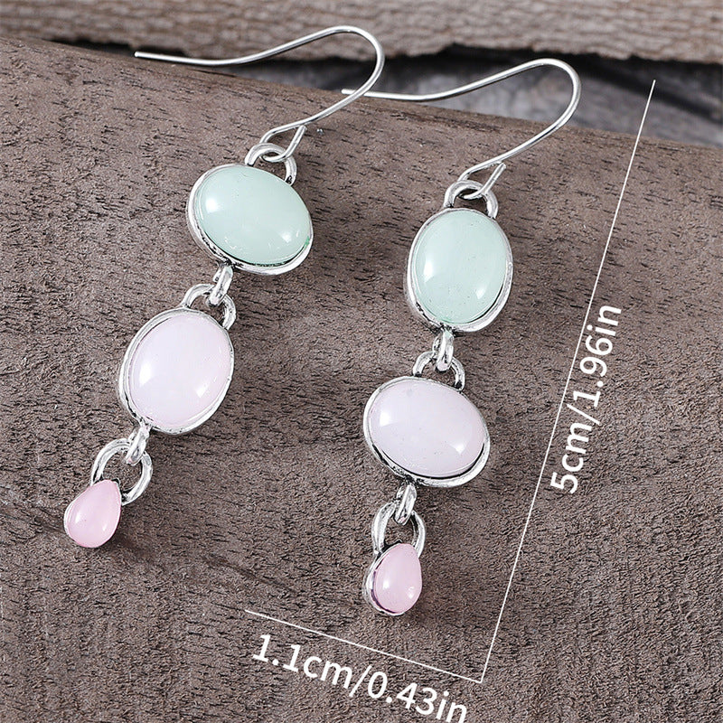 Wholesale  Retro Simple Oval Pink Green Cat's Eye Earrings
