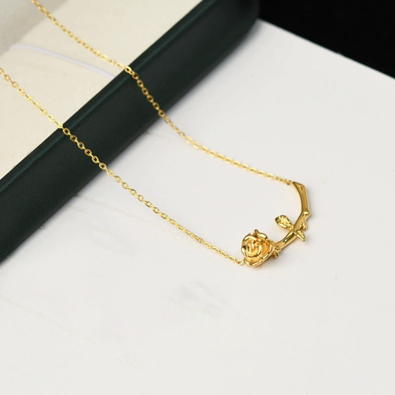 Wholesale  Titanium Steel 3D Three-dimensional Rose Necklace