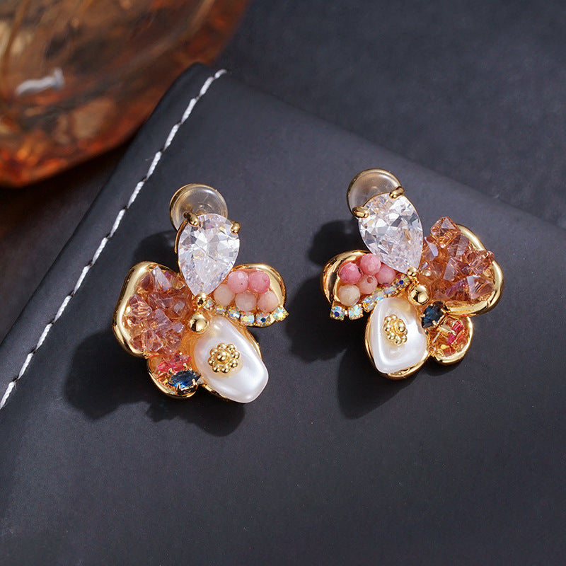 Wholesale  Freshwater Pearl Five-petal Flower Earrings