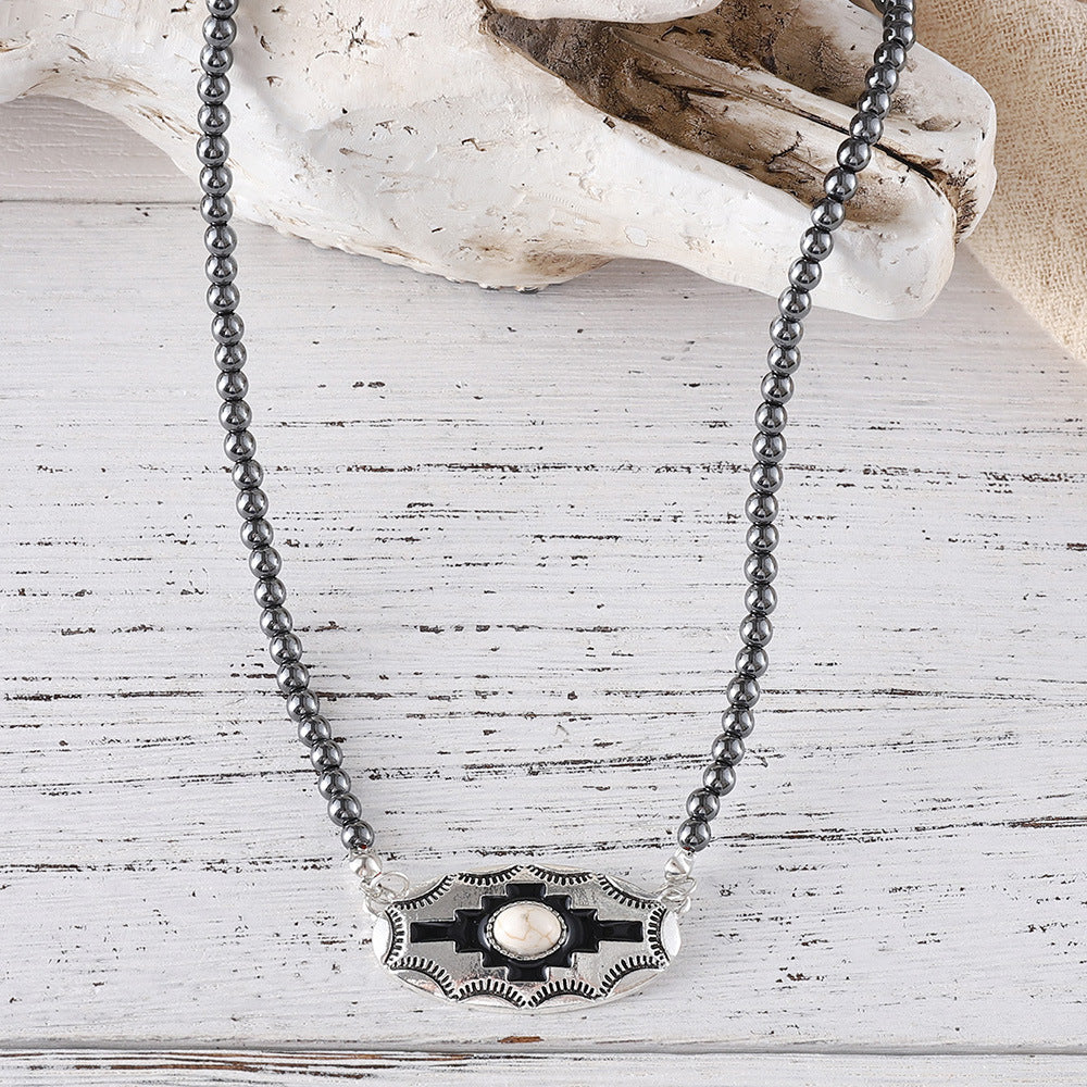 Wholesale  Retro Inlaid Color Turquoise Alloy Necklace