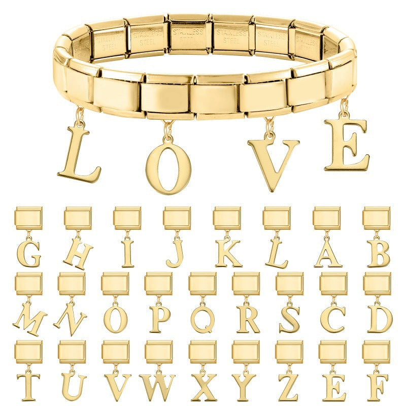 Wholesale 9mm Italian Charm Starter Bracelets DIY Letter Series Stainless Steel Composable Bracelet