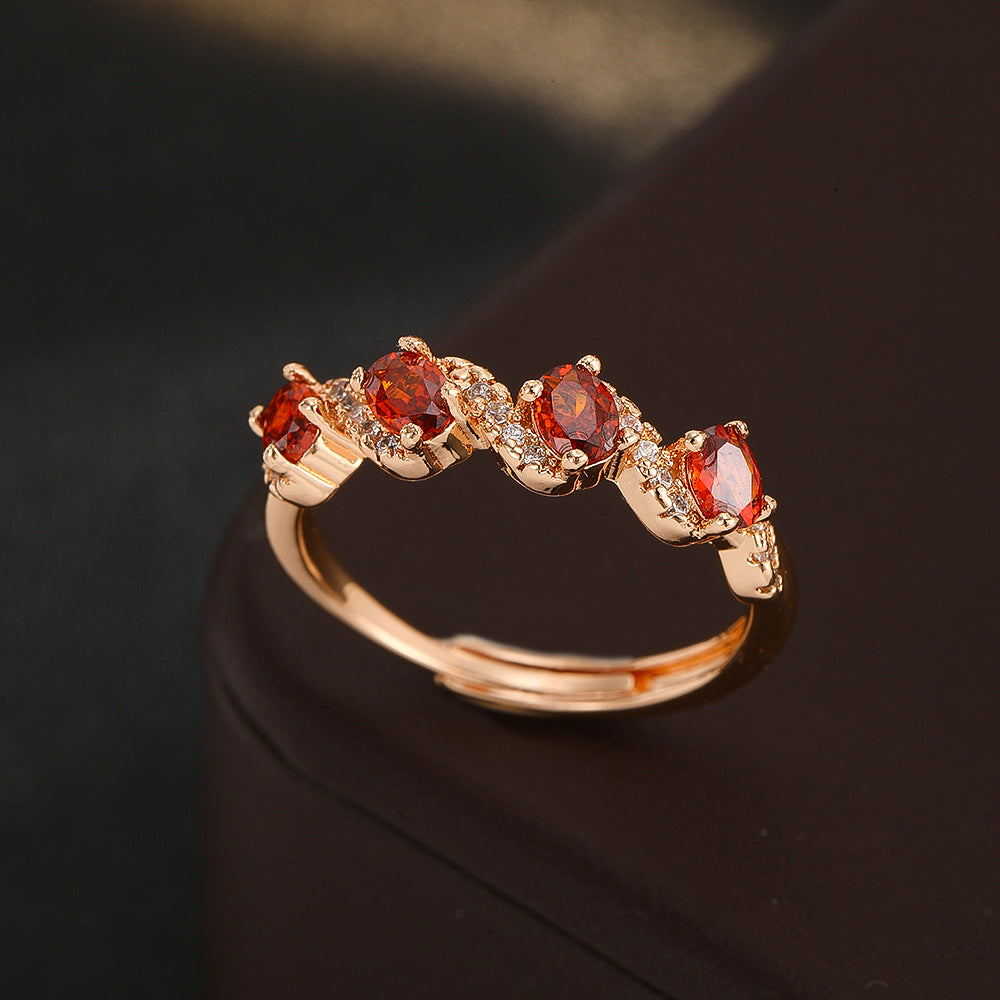 Wholesale European American Chic Electroplated Pomegranate Red Zircon Ring Fashion Accessory Gift For Women