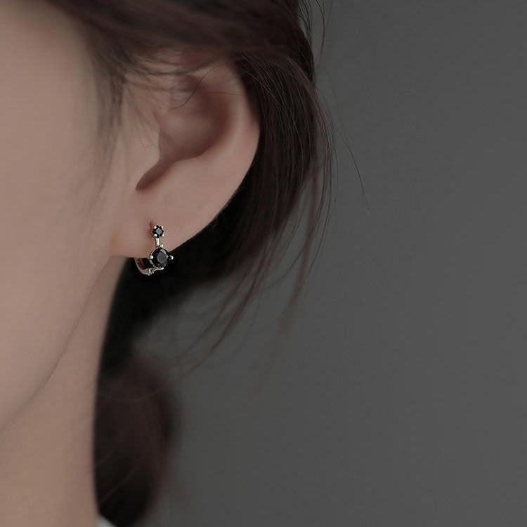 Wholesale Retro Double Diamond Black Zircon Earrings Silver Needle Fashion Accessory for Women