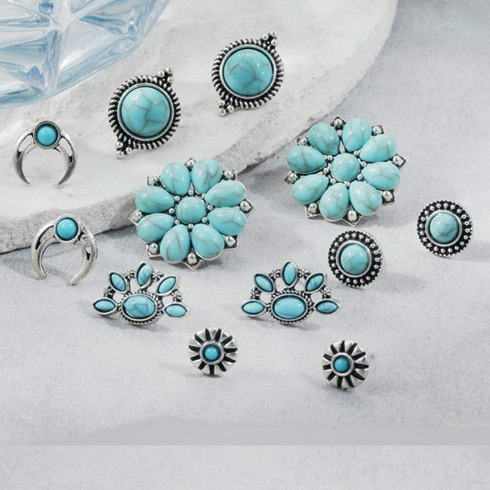 Wholesale  Bohemian turquoise flower geometric round earrings