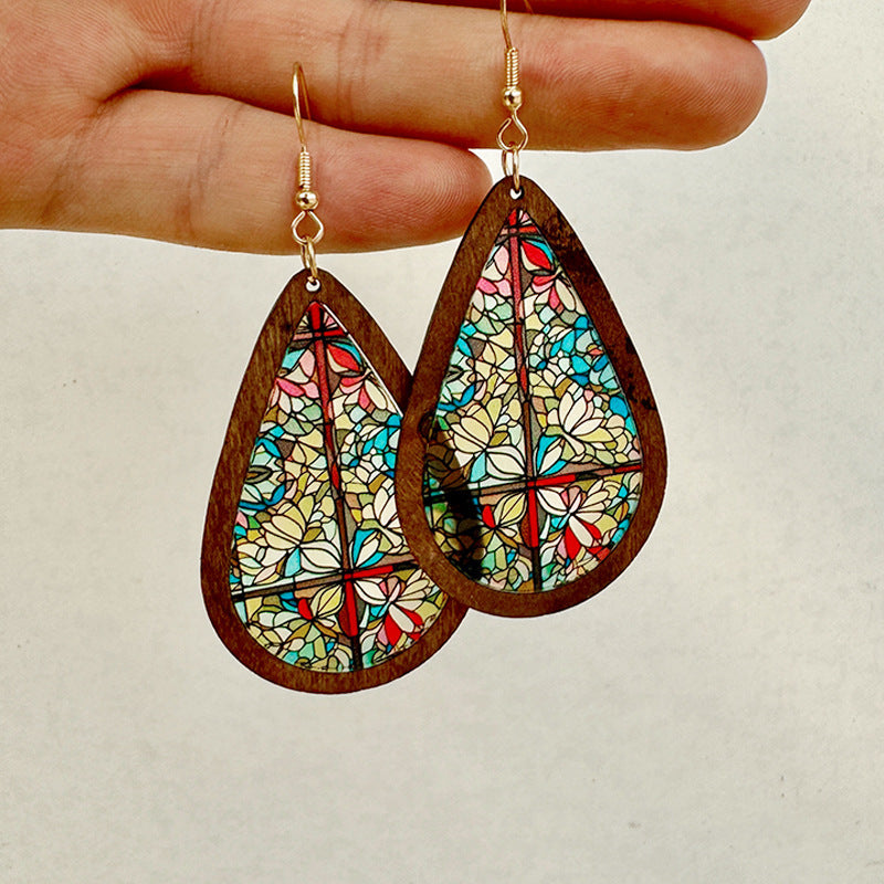 Wholesale Fashion Acrylic Drop Earrings with Church Pattern Print - Jewelry Accessory for Resale