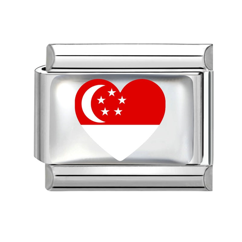 Wholesale Electroplated Stainless Steel Heart Italian Flag Charm DIY Bracelet Jewelry Accessory Boutique Resale