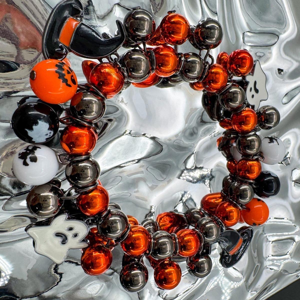 Wholesale  Funny Pumpkin Ghost Magic Hat Pendant Beaded Elastic Bracelet