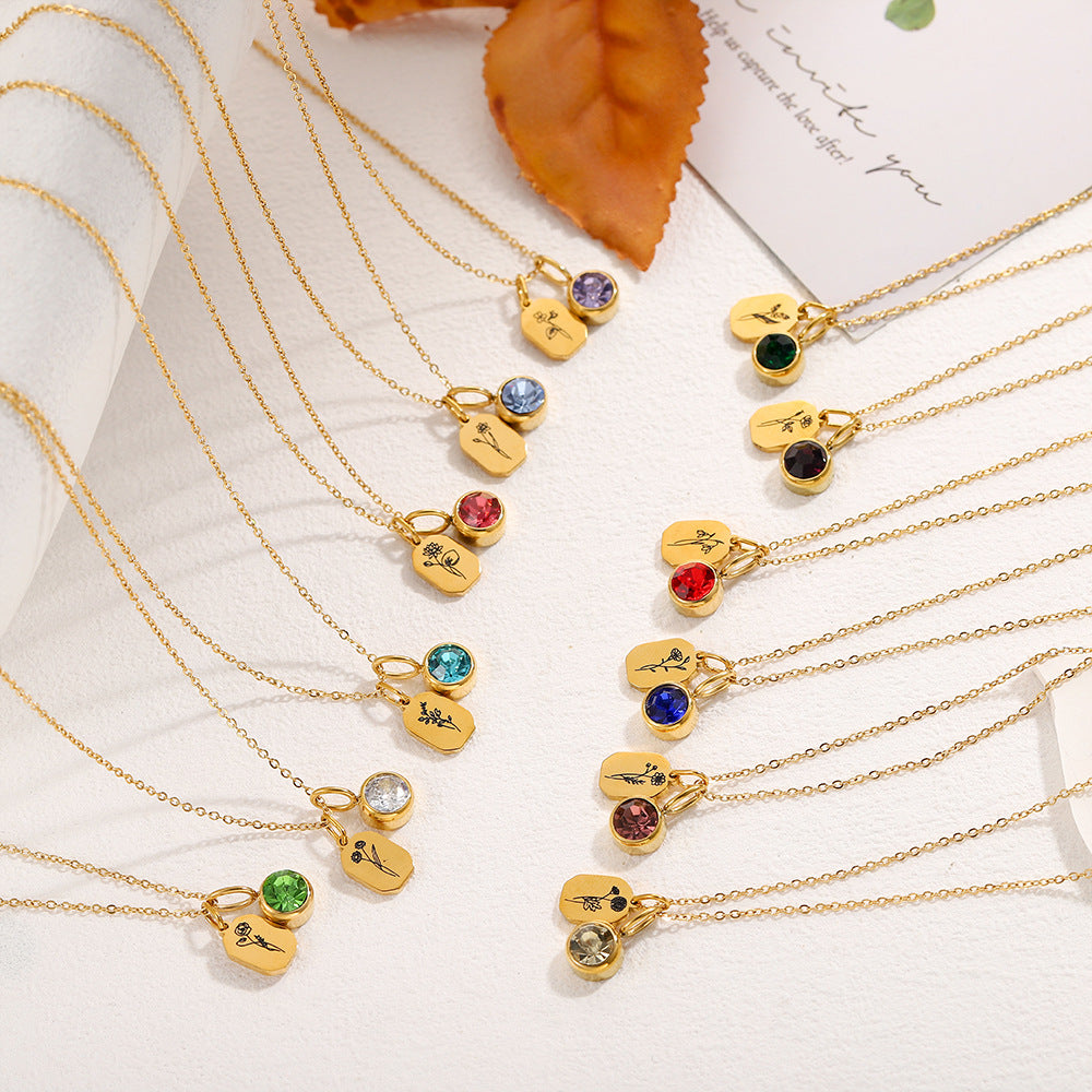 Wholesale Zircon Flower Pendant Stainless Steel  Necklace