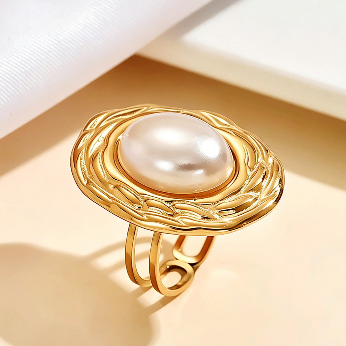 Wholesale Vintage Irregular Geometric Pearl Ring Stainless Steel 18K Gold Plated Women S Fashion Jewelry Accessory