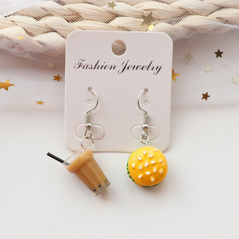 Wholesale  creative  food and play pearl milk tea hamburger French fries earrings