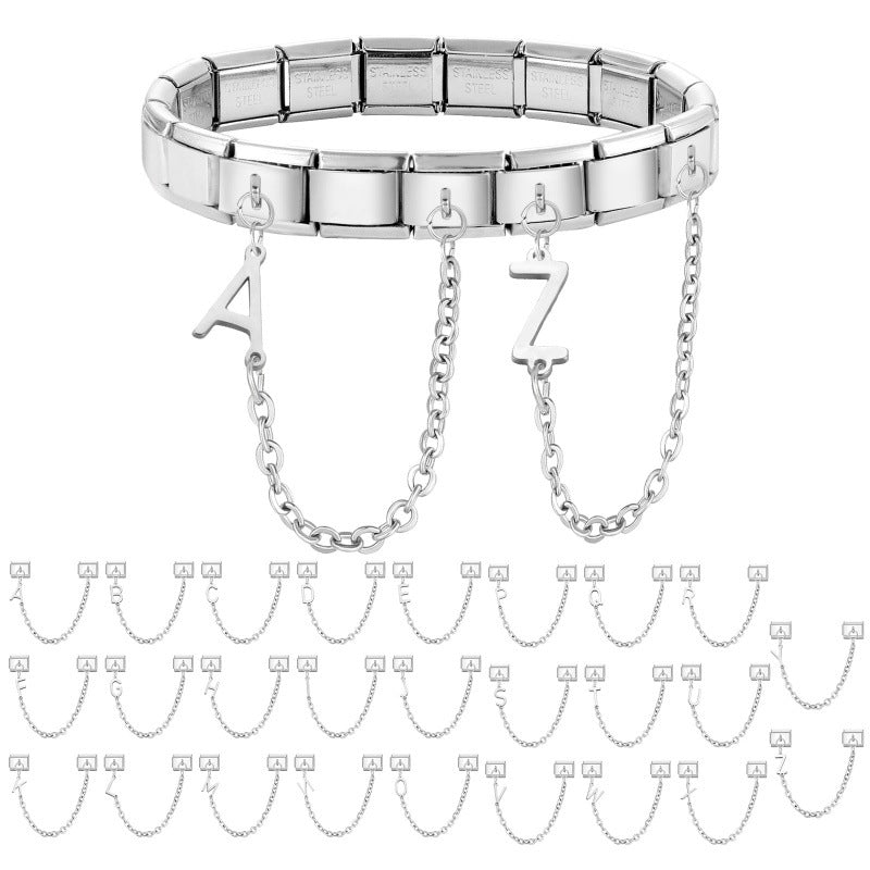 Wholesale Steel Color Letter Double Pendant DIY Fashion Italian Exquisite Creative Retro Module Bracelet Accessories Jewelry