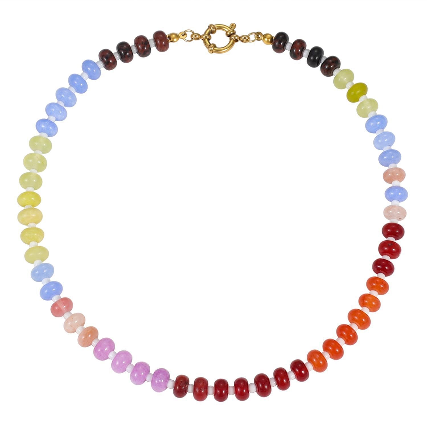 Wholesale Bohemian Style Mixed Color Natural Stone Abacus Beads  Necklace Clavicle Chain