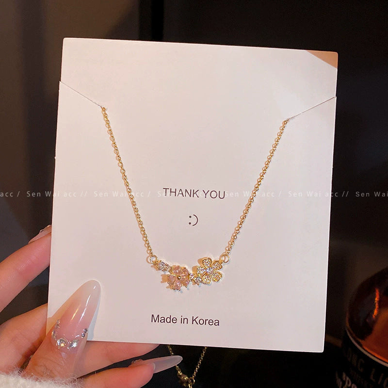 Wholesale Titanium Steel Collarbone Necklace with Zircon and Pearl Pendant