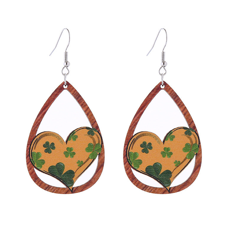 Wholesale Cross Mirror St. Patrick's Day Wood Earrings